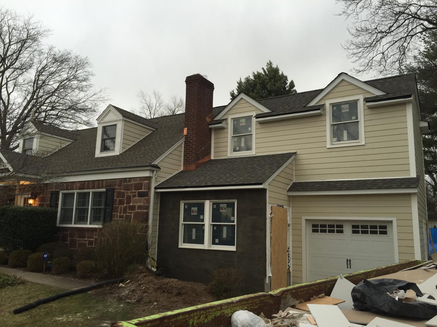 Completed second story addition brick colonial Bergen County NJ Bergen Remodeling